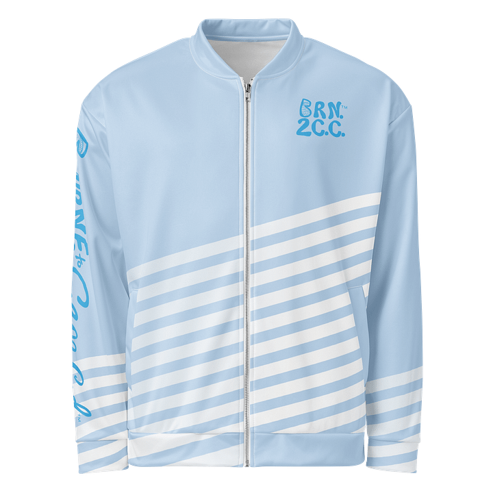 Copy of All-Over Print Bomber Jacket | Coastal Cool, City Bold | BOURNE to Cape Cod™ + BRN.2C.C.™ Style | Deep Sky Blue Logos on Skyline Stripes product image (1)