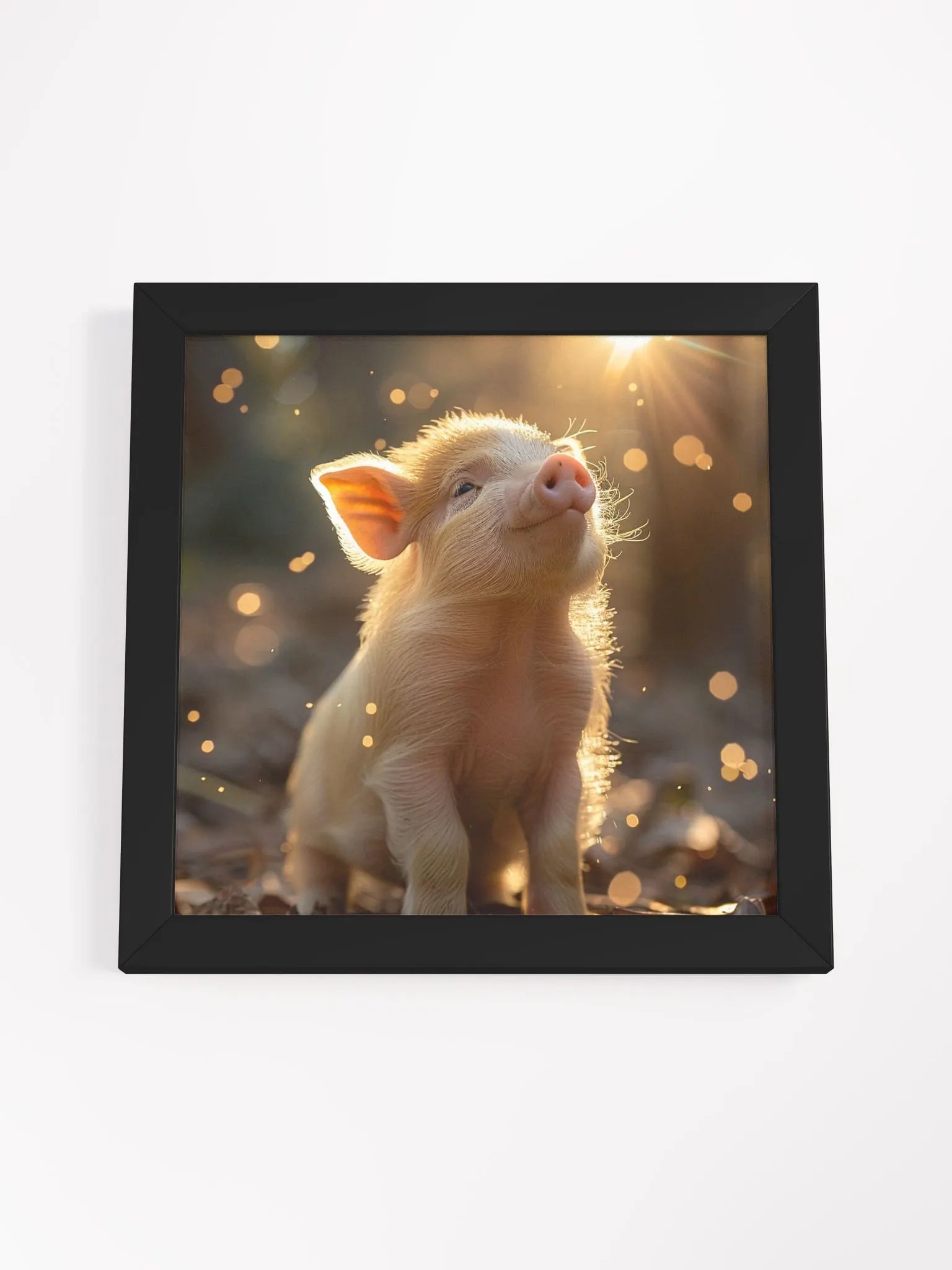 Cute Baby Pig In a Field of Fairy Lights Framed Wall Art product image (3)