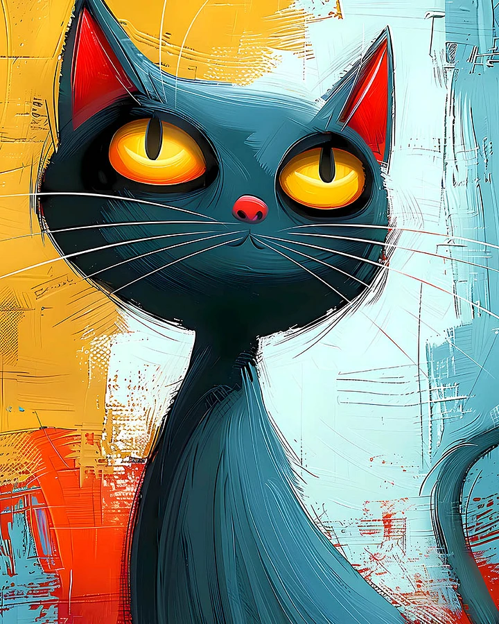 Curious Gaze of a Modern Art Cat: Abstract Feline Matte Poster product image (1)