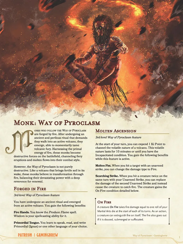 Way of Pyroclasm | 5E Monk Subclass product image (2)