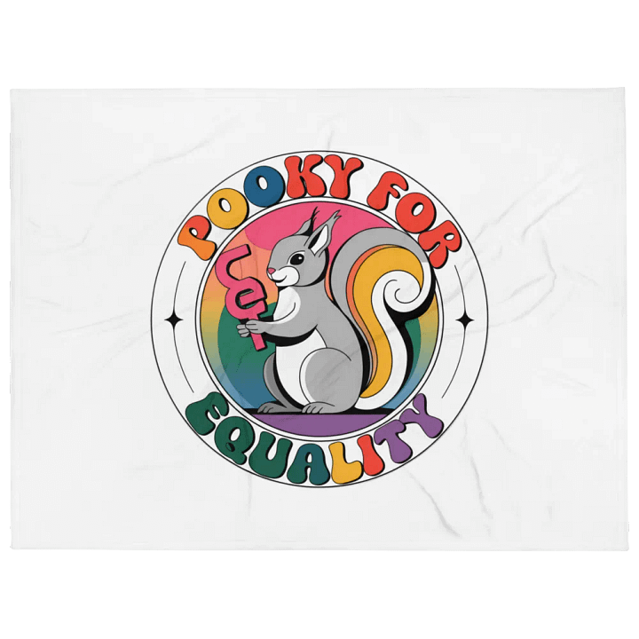 Ultra soft and plushy blanket: Pooky For Equality, Circular with rainbow, sacred geometry in background with stylized boarder and iconic 70s hippie font product image (1)