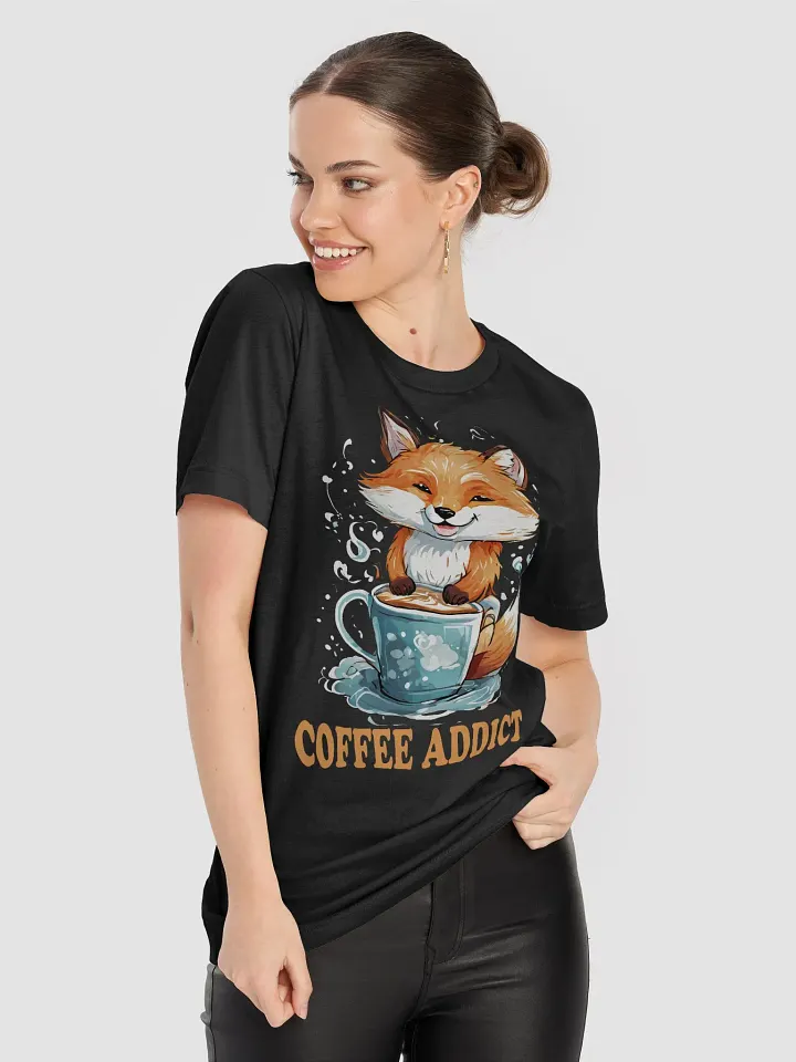 Coffee Addict Funny T-Shirt - Cute Fox Holding Coffee Cup - Perfect for Coffee Lovers product image (2)