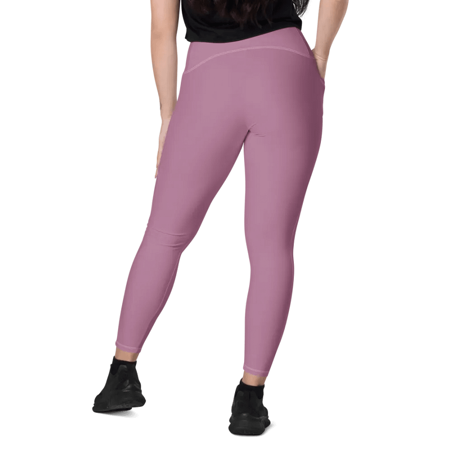 Plain Medium Dark Lilac Purple Soft Summer Women's High Waisted Premium Crossover Leggings with Pockets by Treasure Pie product image (9)