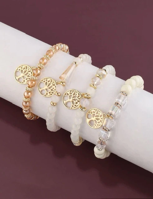 4 PC DETAIL EMERY ROSE TREE CHARM BEADED BRACELET product image (1)