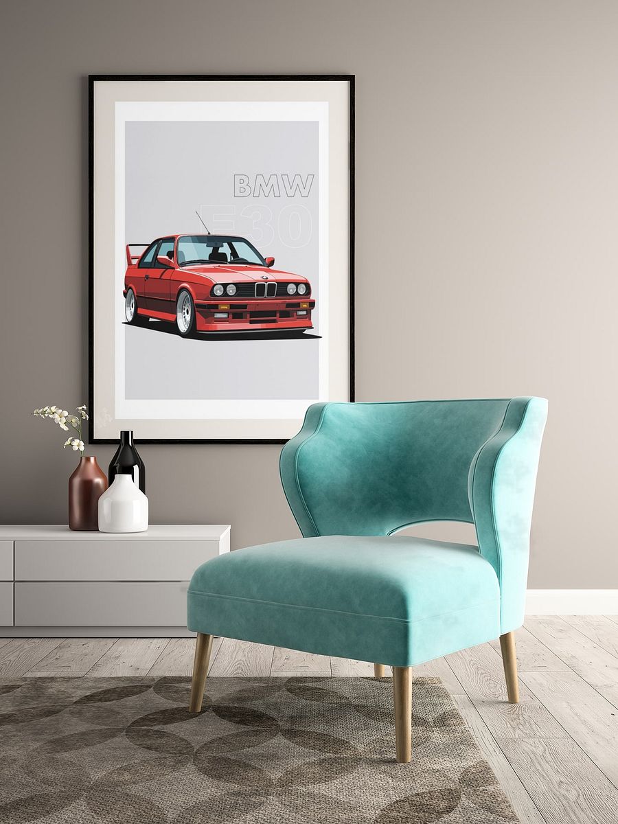 Classic BMW E30 Poster, Vintage Sports Car Illustration, Iconic Red Coupe Print, Retro Automotive Art, German Engineering Enthusiast product image (4)