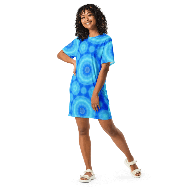 Abstract Circular Pattern in Blues Ladies T Shirt Dress product image (1)