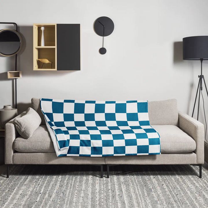 Squares White and Teal/Throw Blanket by Allcolor product image (1)