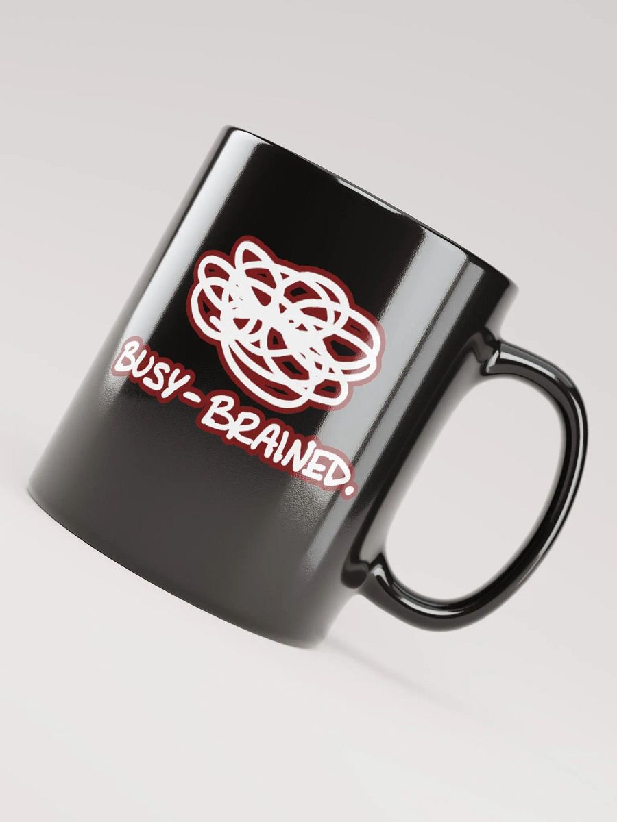 *not* mentally linear (lined design, #6D1616) glossy black mug product image (5)