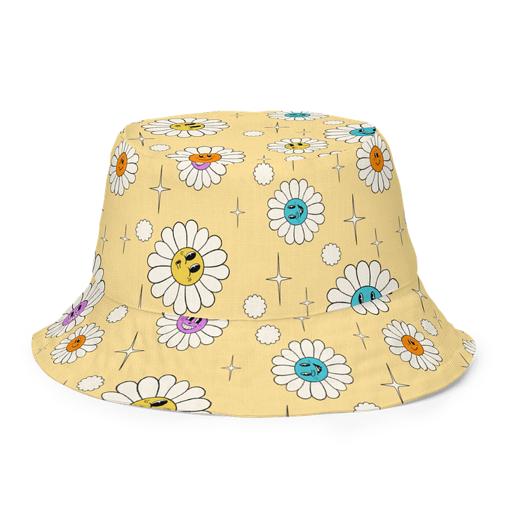Reversible Smiley Daisy & Gingham Floral Bucket Hat – Fun Two-in-One Summer Style product image (1)
