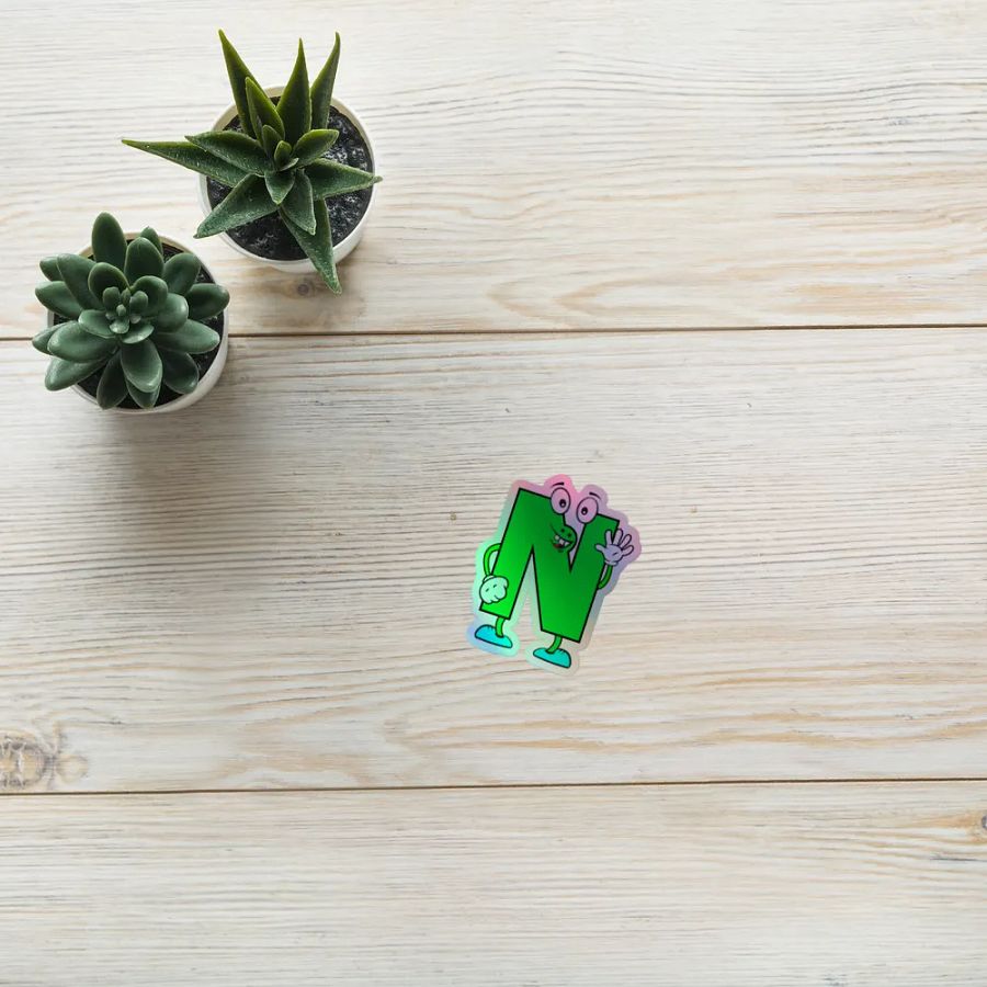N Letter Cartoon Character Holographic Sticker product image (8)