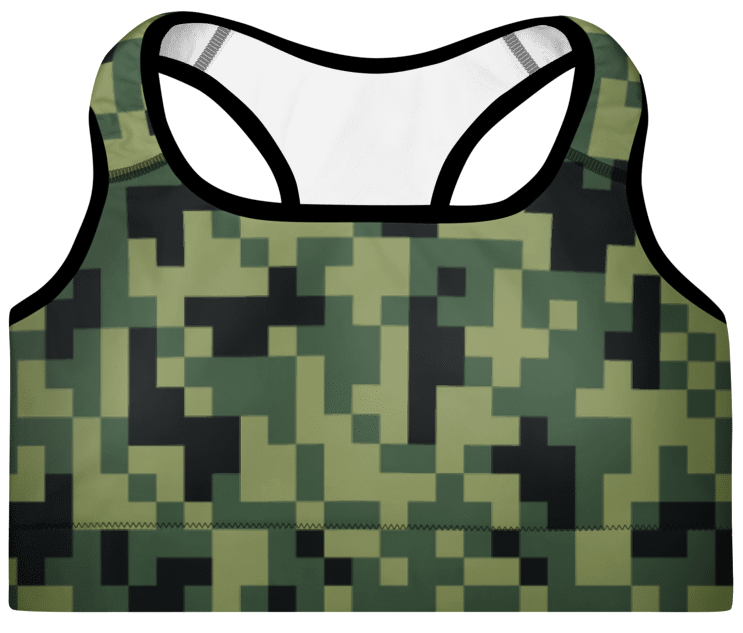 Military Green Camouflage Pixels Camo Pattern Padded Sports Bra product image (5)
