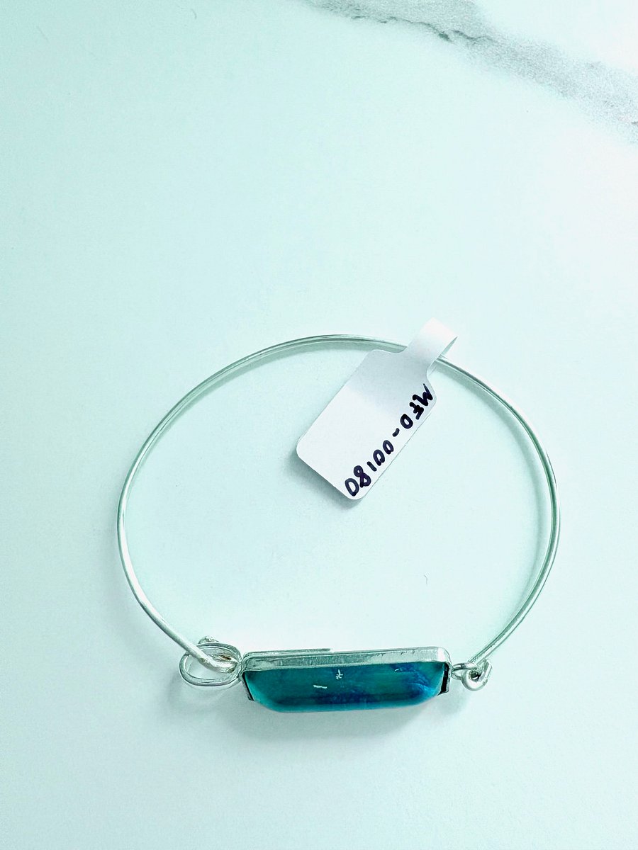 ⚡ Electric Tide Bangle | 6.75" Silver-Plated Wire Bracelet with Teal Rectangle Charm | Handmade Coastal Charm Jewelry by Monique Faella Designs™ | MFD-00180 product image (8)