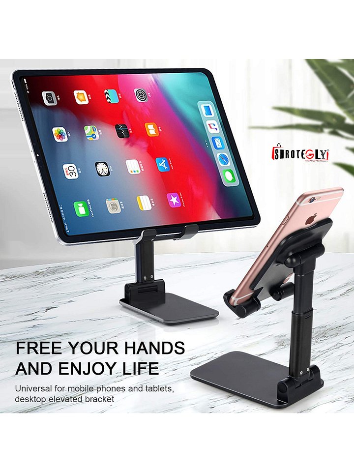 Mobile Holder Stand Adjustable and Foldable for Phones ( Black ) Pack of 1 product image (2)
