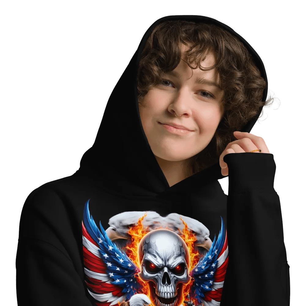 Patriotic Skull & Motorcycle Oversized Hoodie #3 product image (9)