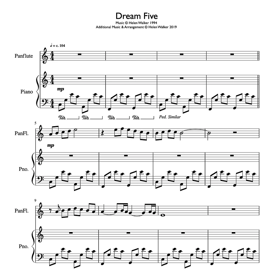 Dream Five (Panpipe & Piano - Score & Parts) product image (1)