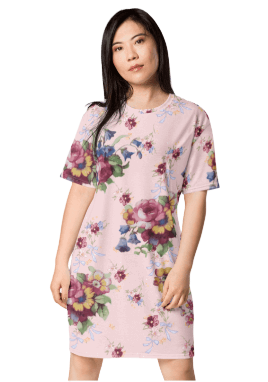 Vintage Floral Woman's Dress T-Shirt | Pink Blossom Everyday Apparel product image (1)