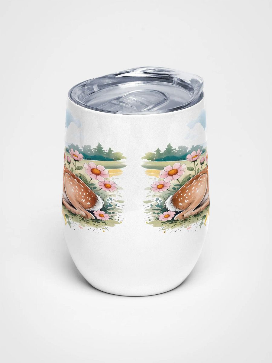 Gentle Fawn in Daisies 12 Oz Wine Tumbler – Dreamy Watercolor Deer & Wildflower Design product image (4)