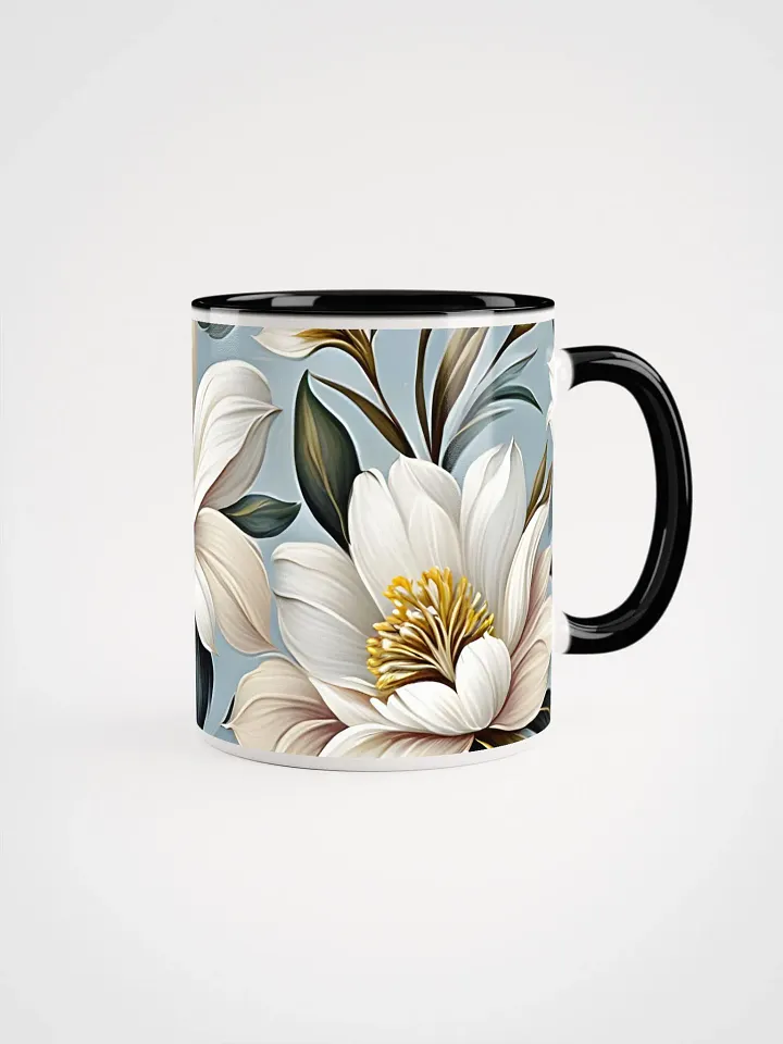 Coffee Mug with Color Inside - White and Beige Flowers on Light Blue product image (1)