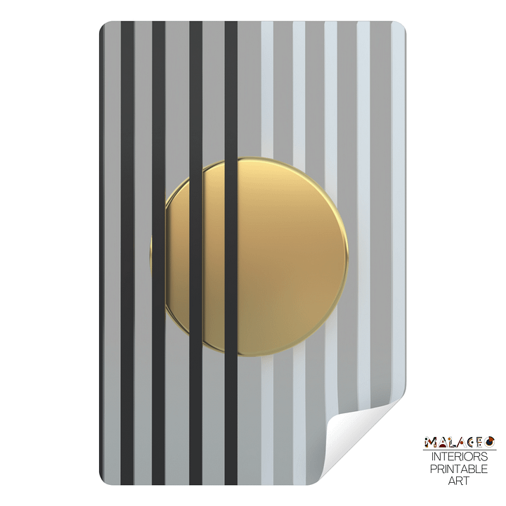 Minimalist 3D Digital Art | Black and White Lines Gold Circle on Gray Background product image (2)