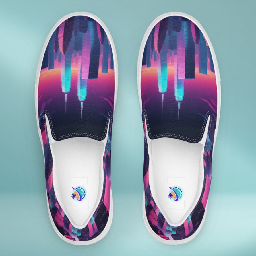 Vaporwave New York City All Over Canvas Slip On Shoes product image (11)
