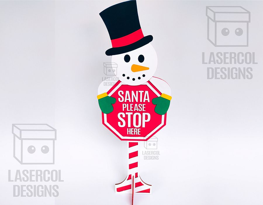 Santa Please Stop Here Sign (Snowman) - Laser Cut Files product image (5)