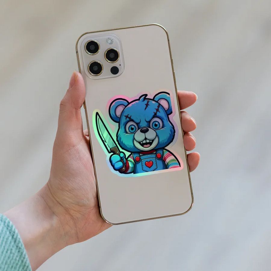 Menacing Blue Bear Holographic Sticker Sheet product image (8)