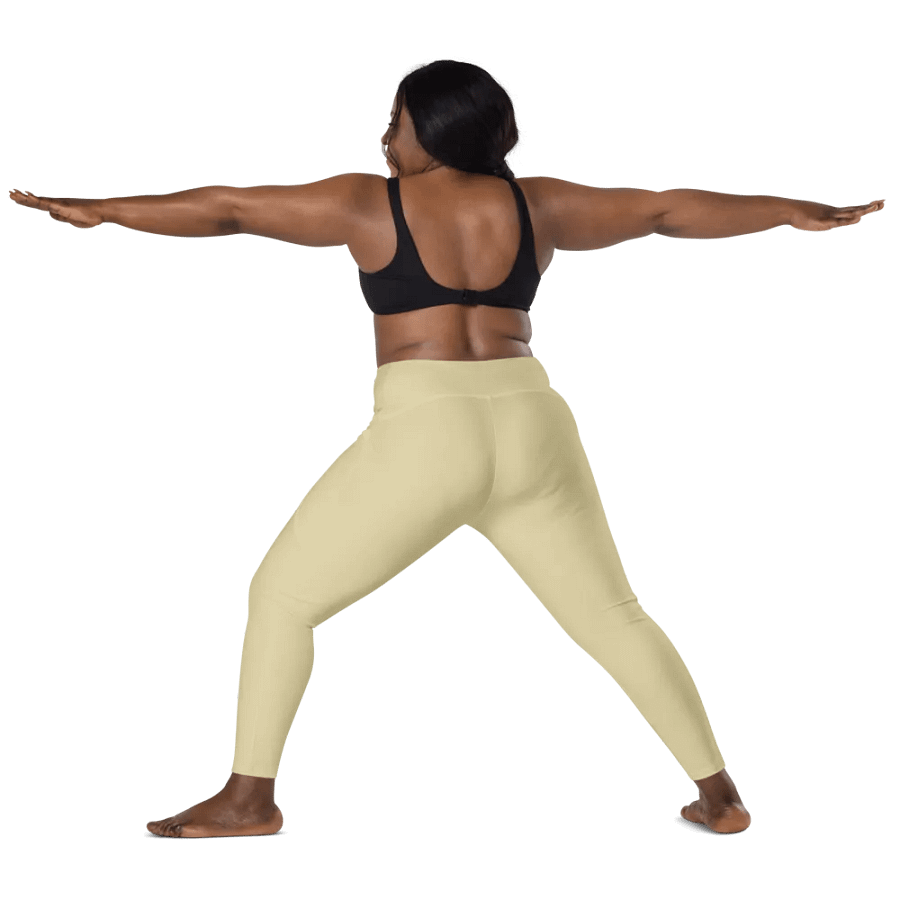 Plain Light Yellow Soft Summer Women's High Waisted Premium Crossover Leggings with Pockets by Treasure Pie product image (12)