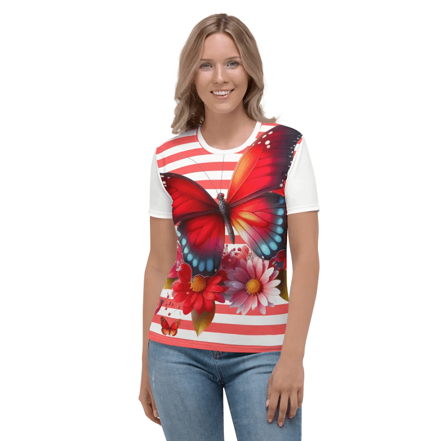 Vibrant Butterfly Paradise Red Stripped Women's T-Shirt product image (1)