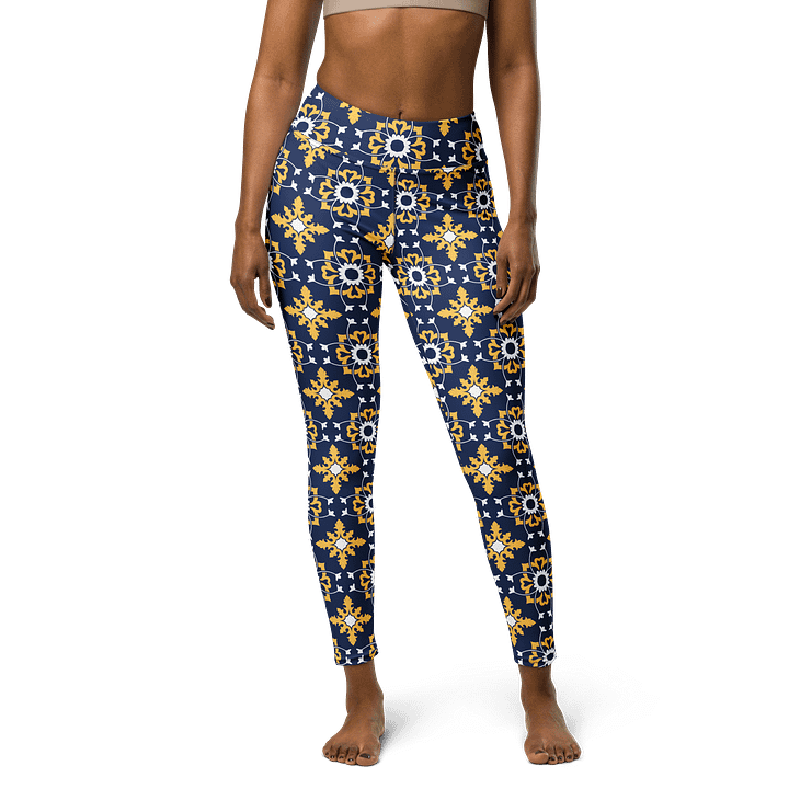 Bold Blue and Yellow Ornament Pattern High-Waist Leggings product image (1)