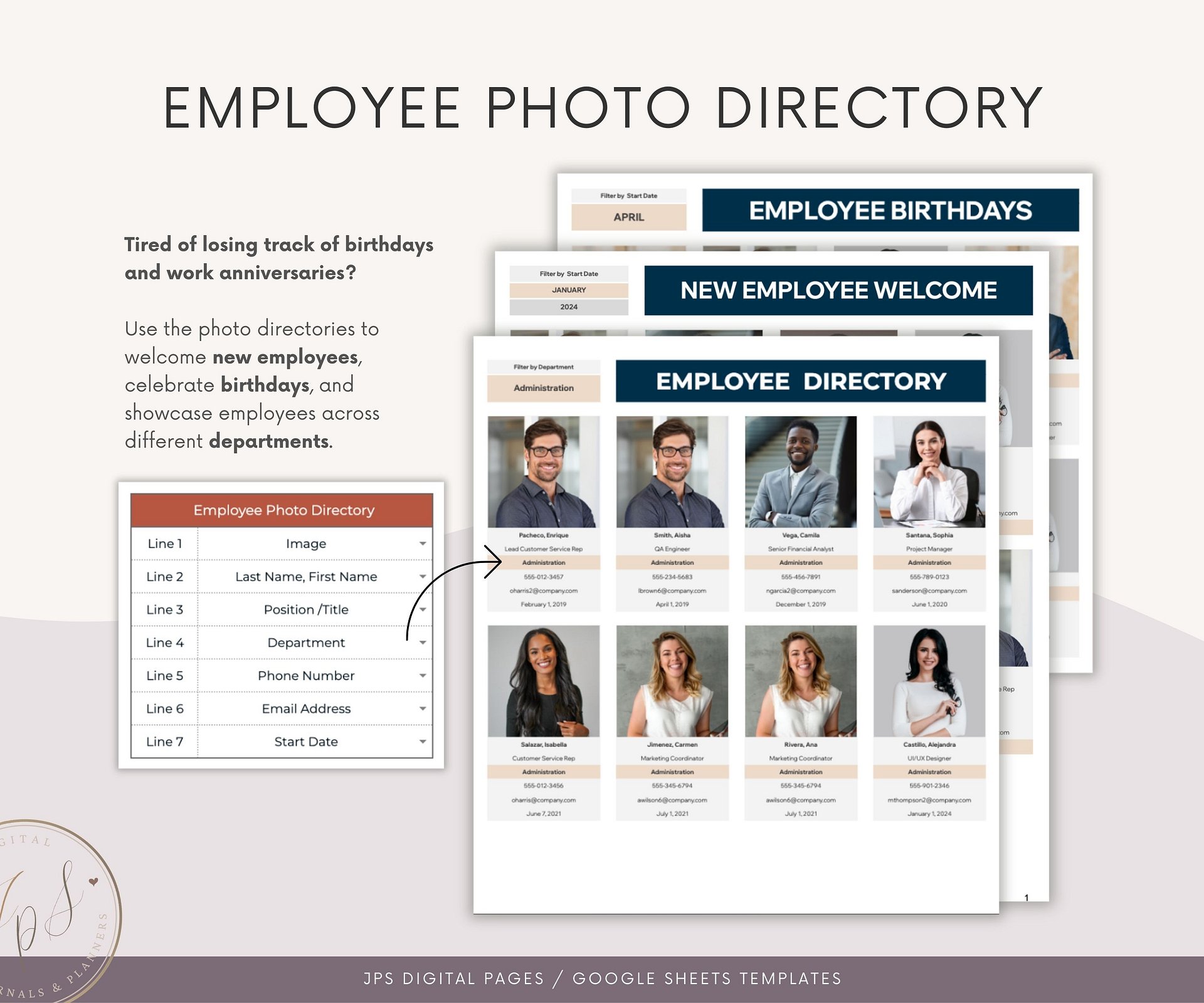 750+ Employee Directory Spreadsheet, Google Sheet Template, Employee Photo Directory, HR Dashboard, Incident Report and Extended Database product image (8)