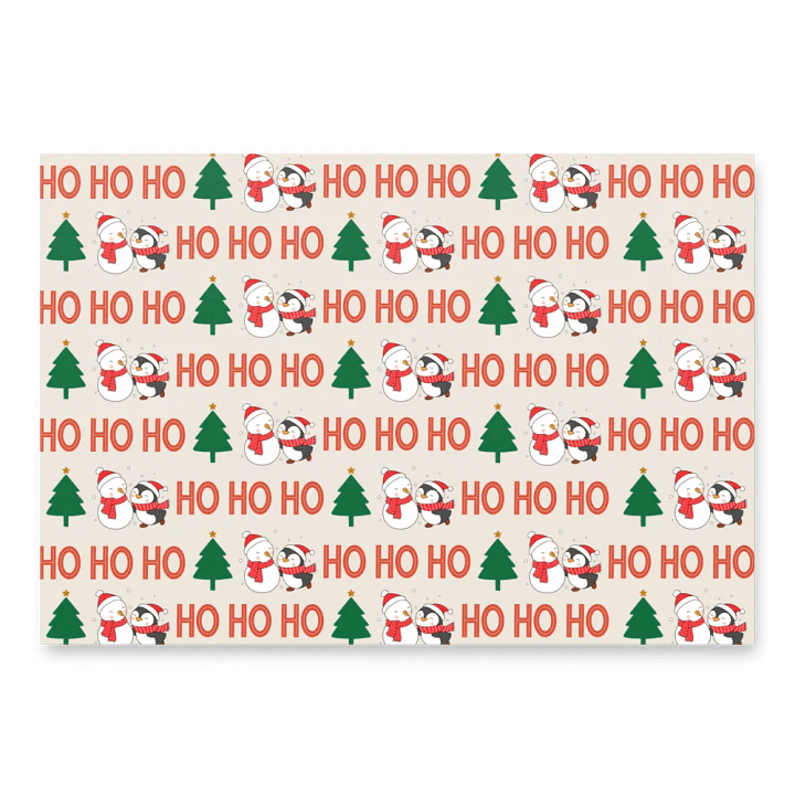 Christmas Cheer Wrapping Paper Set (3 Sheets) - Holiday Icons, Snowmen & Penguins, Festive Dots product image (2)