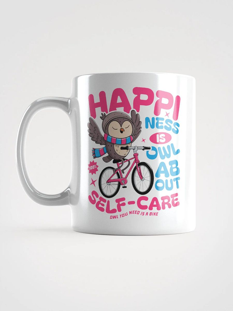 Happiness Is Owl About Self-Care Mug – Cute Owl Bike Design product image (6)