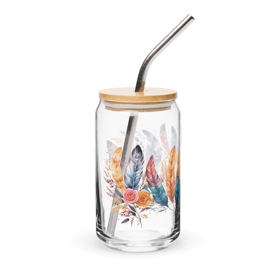 Vibrant Feathers and Roses Can Glass product image (4)
