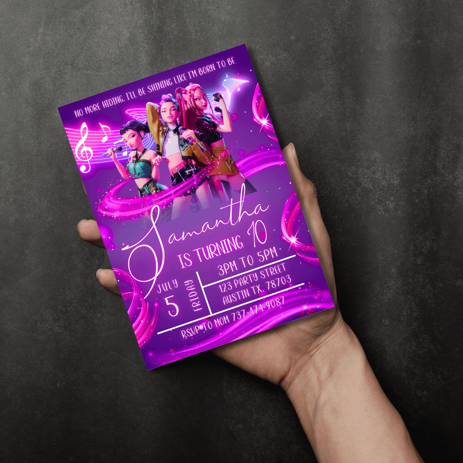 K-Pop Demon Hunter Birthday Invitation – Neon Pink Concert Theme (Editable Canva Template) product image (5)
