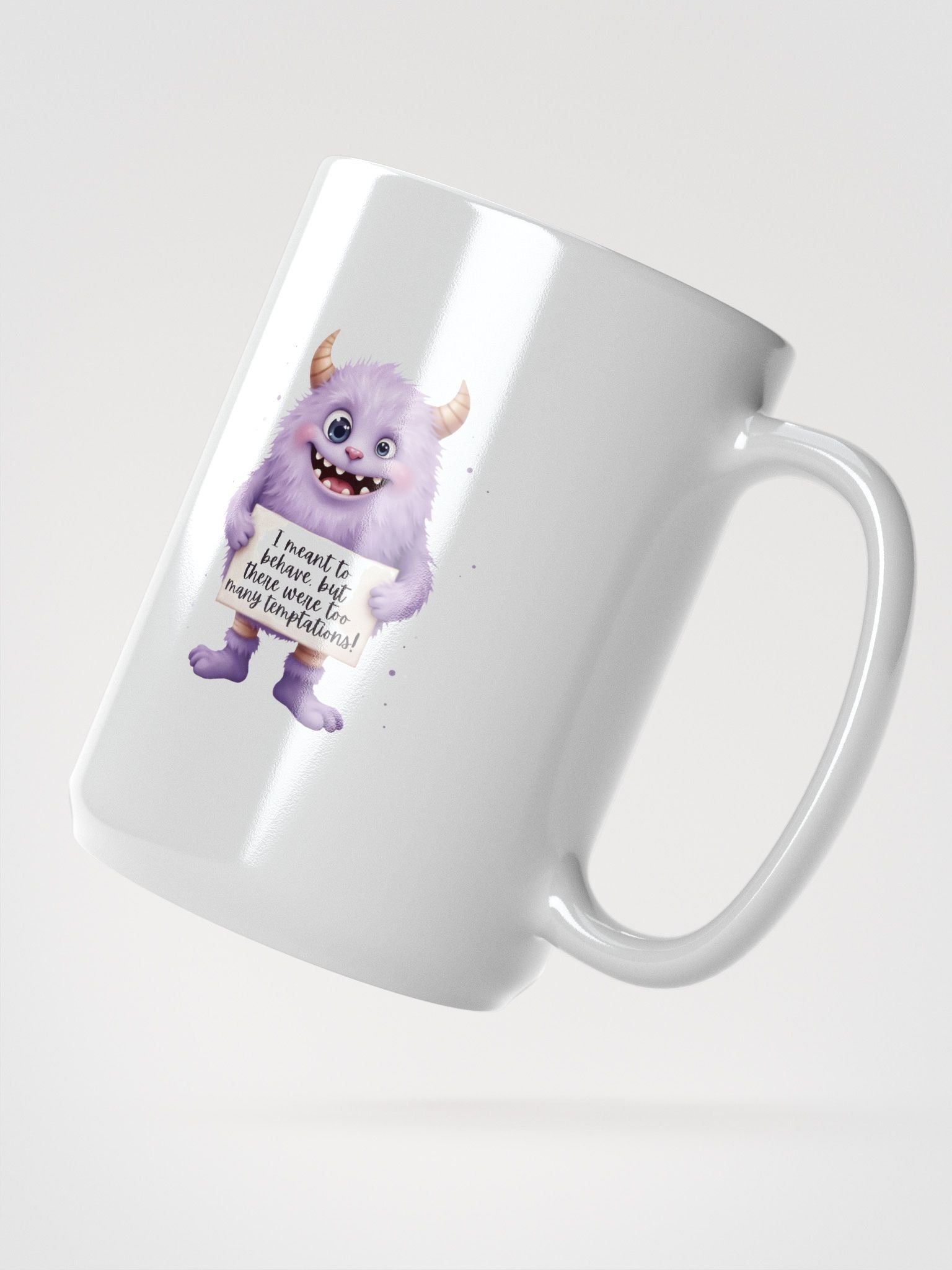 Purple Monster "Temptations" Coffee Mug | Funny Sarcastic Quote Cup | Relatable Humor Drinkware Gift product image (3)