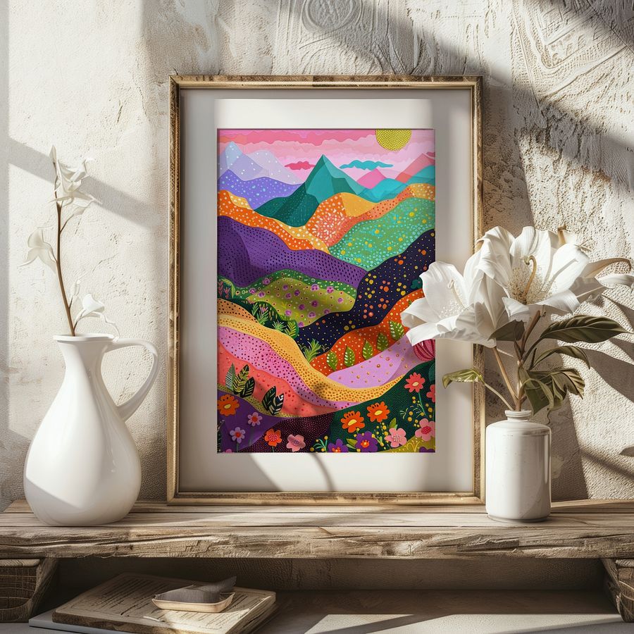 Mountain Scenery with Colorful Flowers Abstract Art Print product image (28)