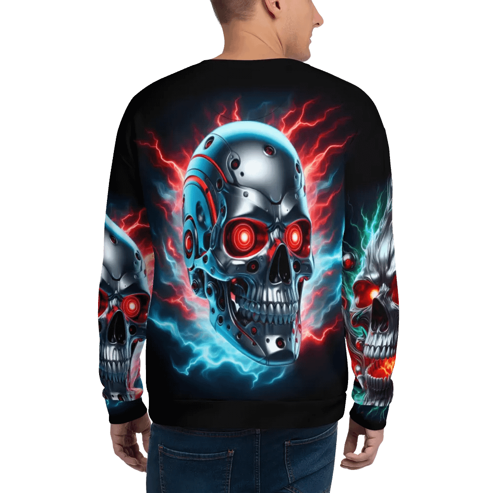 Futuristic RoboSkull All-Over - Unisex Sweatshirt #10 product image (6)