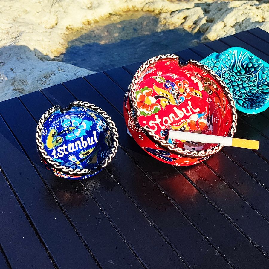Handmade Blue Ceramic Ashtray - Turkish Iznik Style Decor, 7 cm — handmade pottery product image (4)