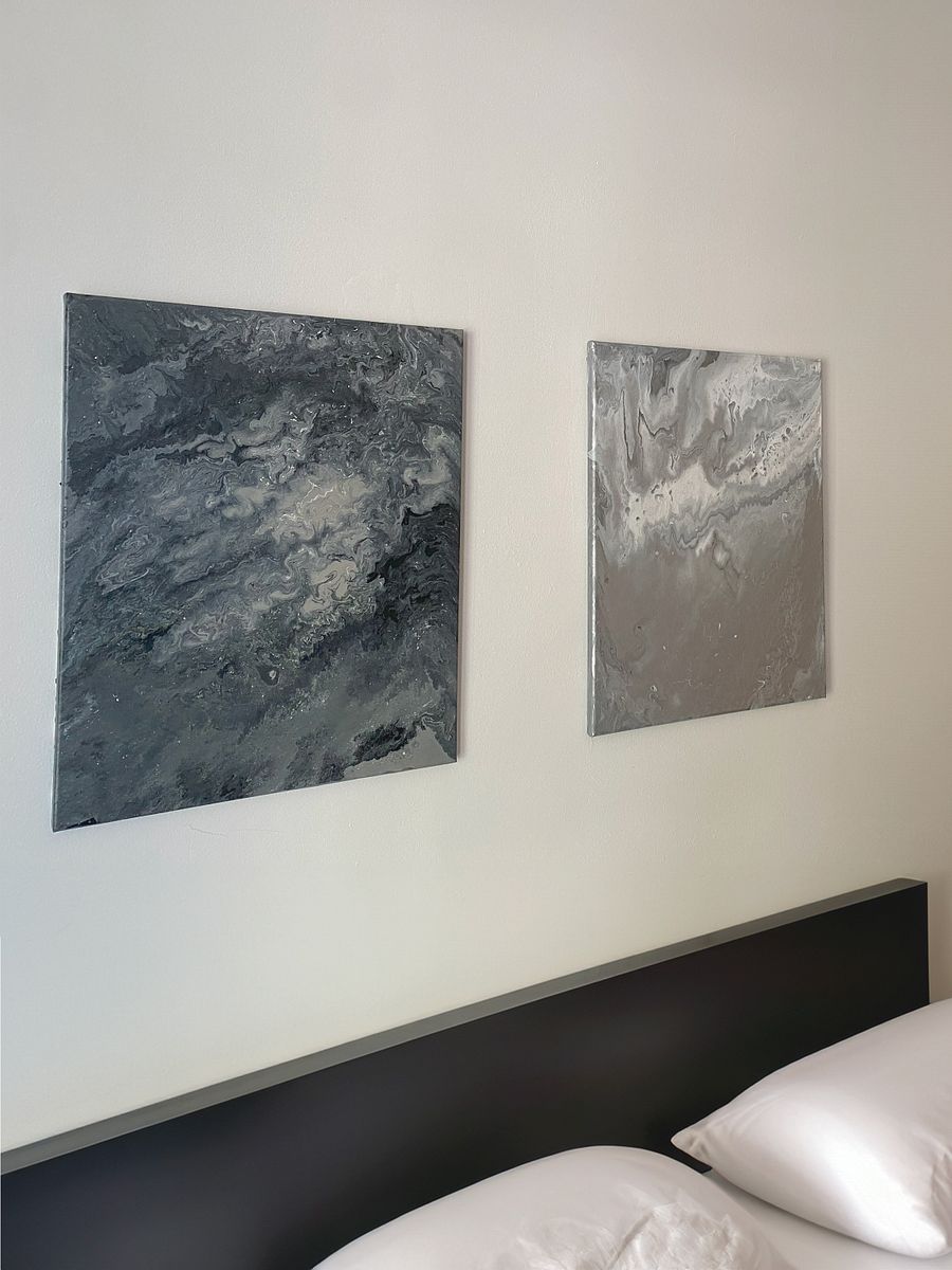 Shades of Grey Abstract Acrylic Pour Painting on 16x20 Inch Canvas | Modern Marble Art product image (3)