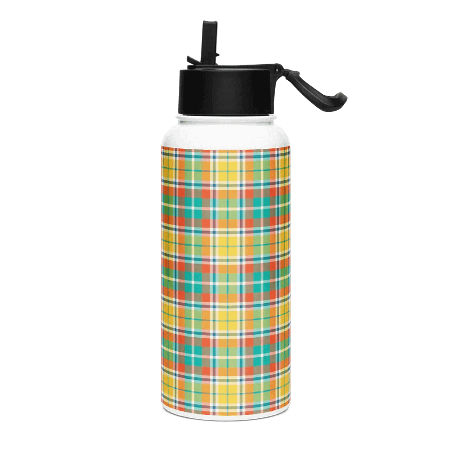 Yellow and Seafoam Green Plaid Water Bottle product image (2)