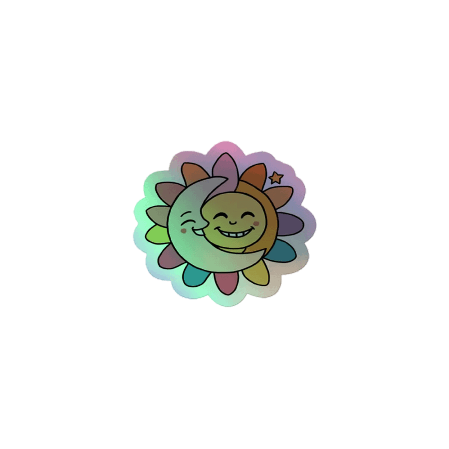 Holographic Sun and Moon Hug Sticker - Adorable Celestial Decal product image (1)