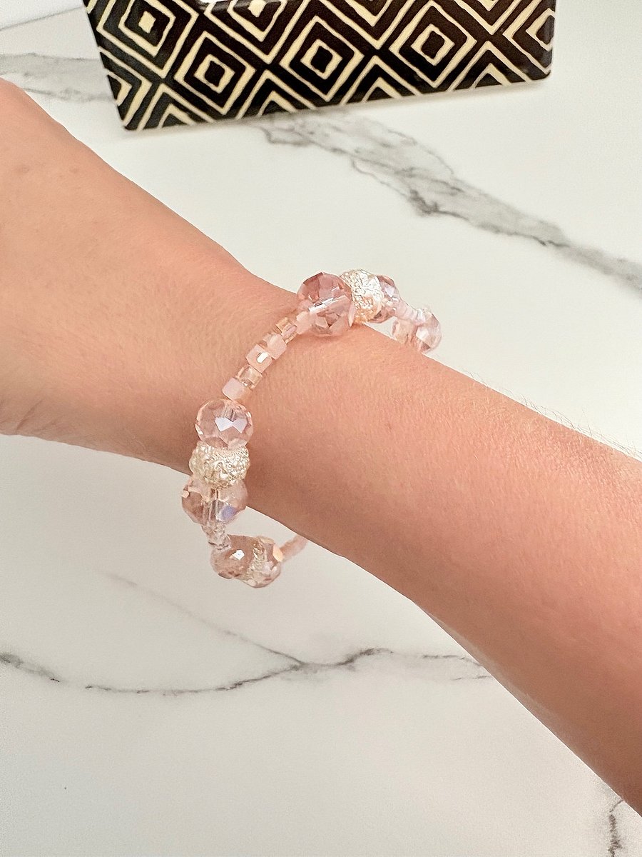 Blush Whisper | Faceted & Iridescent Bead Bracelet | Handmade 7" Coastal Charm | by Monique Faella Designs™ | MFD-00052 product image (6)