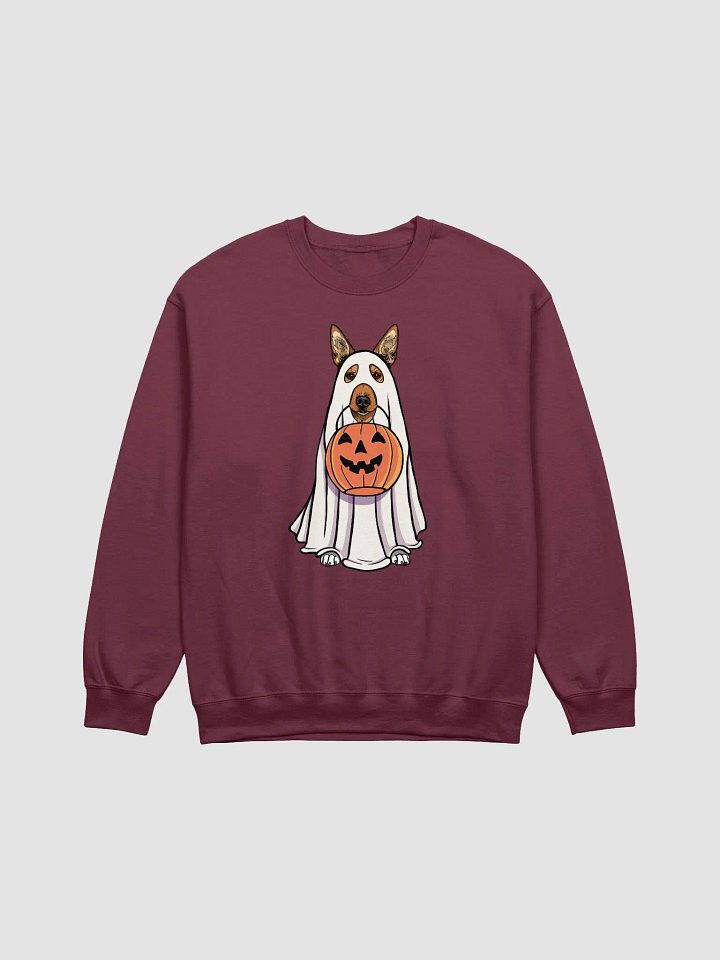 Funny Halloween Basenji Sweatshirt | Funny Basenji Wearing a Ghost Costume and Holding a Pumpkin Basket product image (1)