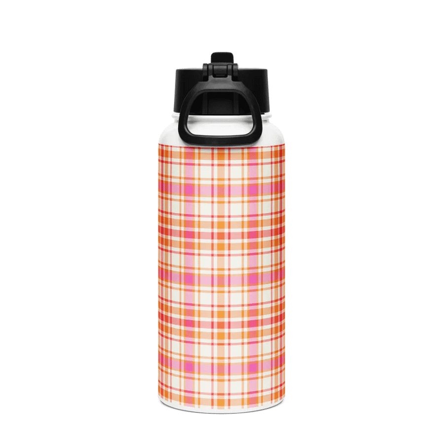 Orange and Hot Pink Plaid Water Bottle product image (3)