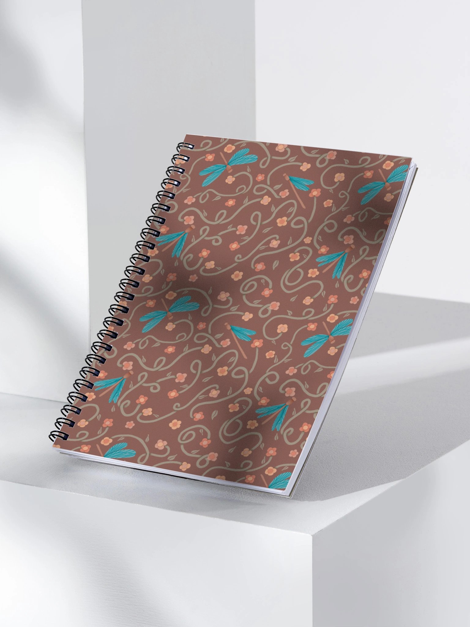 Spiral notebook with dragonfly and floral pattern. Artistic nature inspired design product image (3)