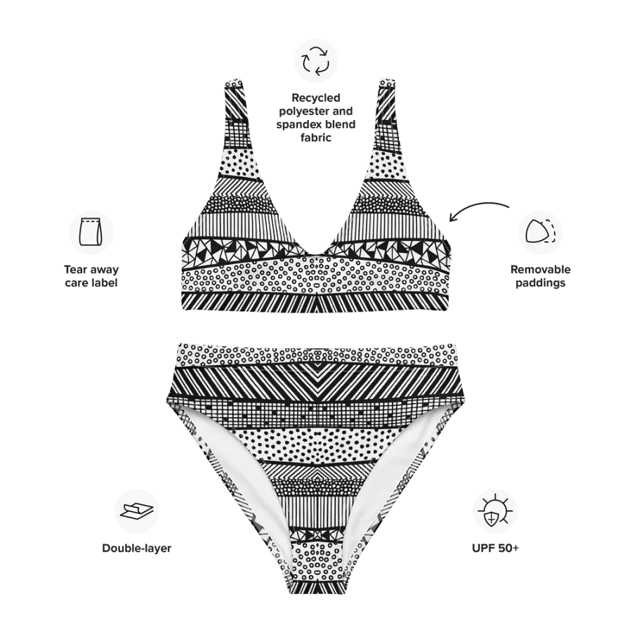 Modern pattern in black and white High Waisted Bikini product image (4)
