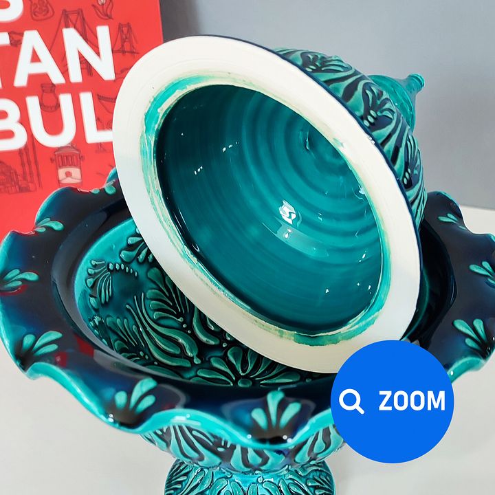 Ceramic turquoise sugar bowl — handmade pottery, handmade ceramic, home decor, handmade gift, Turkish ceramic product image (2)