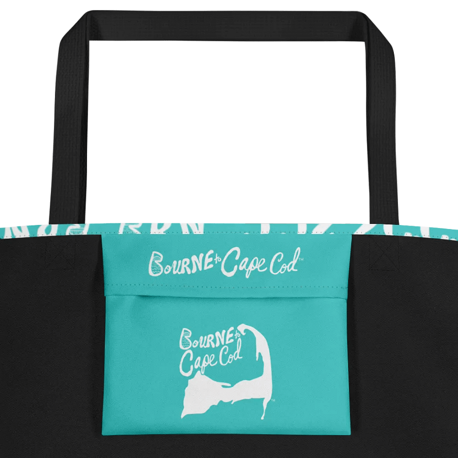 BRN.2C.C.™ | Large Tote Bag with Pocket | Coastal Classic | All-Over Logo Print | White Logo Repeat on Dark Turquoise product image (3)