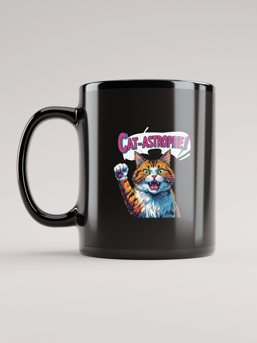 'Cat-astrophe!' Funny Cat Mug | Retro Comic & Punny Black Cup product image (6)