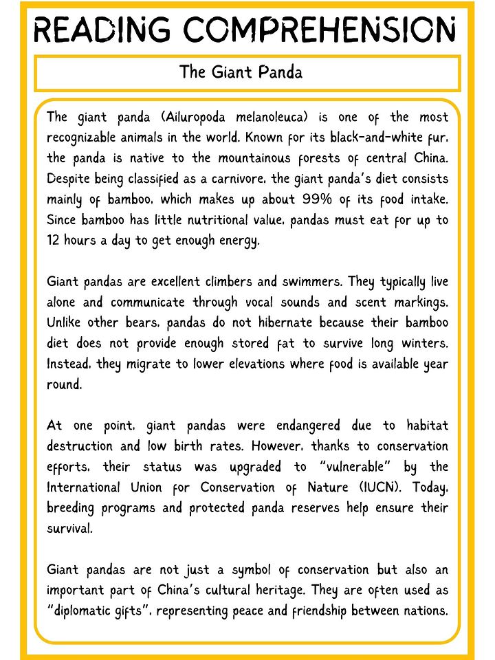 Giant Panda Reading Comprehension PDF product image (2)